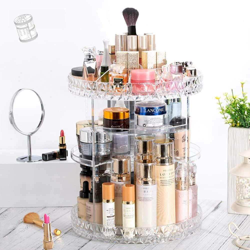 Organizador de Maquiagem Giratório em Acrílico com Divisórias – 360° de Praticidade | Linha GlamBox