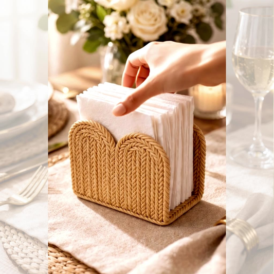 Porta Guardanapo Mesa Posta Premium Estilo Rattan Trançado Decorativo Cozinha Boho Chique