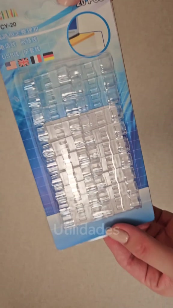KIT 20 ~ 100 Organizador de Fios e Cabos Autoadesivo Transparente Clips Fixador