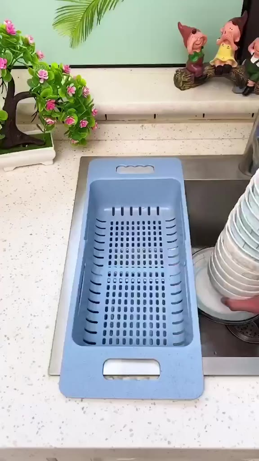 Escorredor De Pia Retrátil Com Alças Cesta Rack Ajustável Para Pratos Alimentos Frutas Legumes Verdura Multiuso Plástico