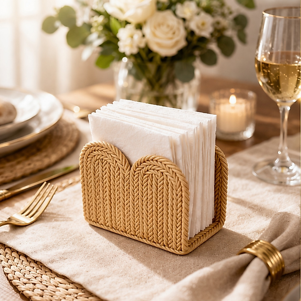 Porta Guardanapo Mesa Posta Premium Estilo Rattan Trançado Decorativo Cozinha Boho Chique