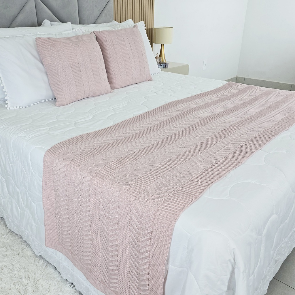 Kit Peseira Cama Casal Queen King Tricot + 2 Capas Almofadas