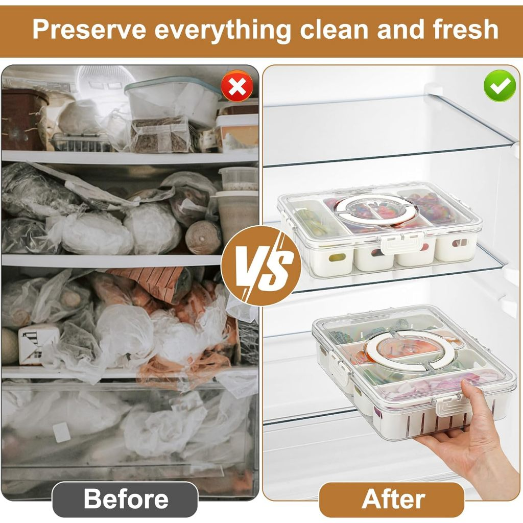 Organizador De Geladeira Caixa Multiuso Para Temperos e Especiarias Divisórias Removíveis com Tampa transparente