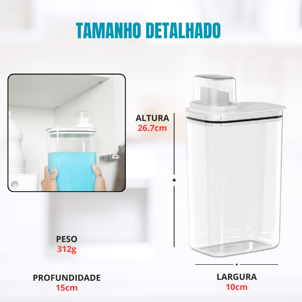 Kit Dispenser Organizador Lavanderia 2,3 litros + 1,5 Litros Acrílico (AMACIANTE, SABÃO EM PÓ)
