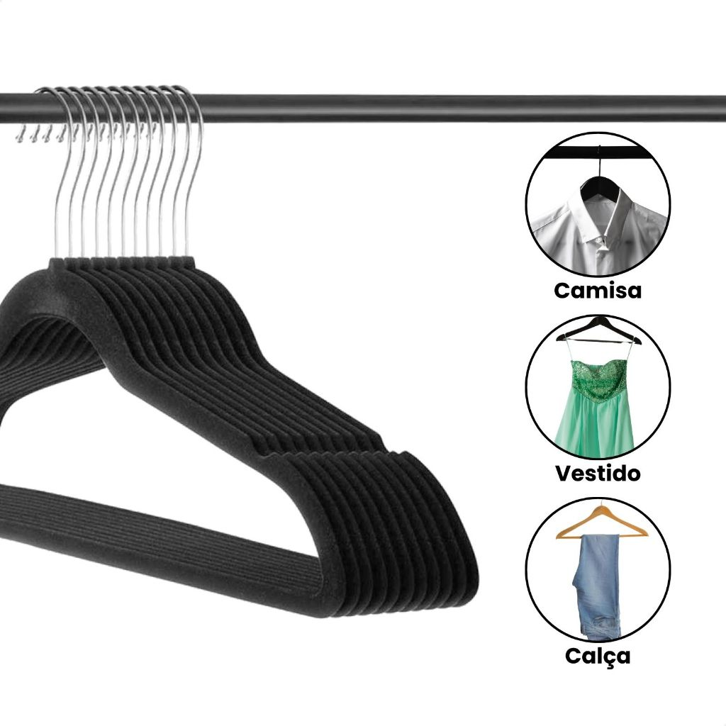 Kit Cabides Veludo Para Roupas Adulto 30 Unidades Fino Resistente