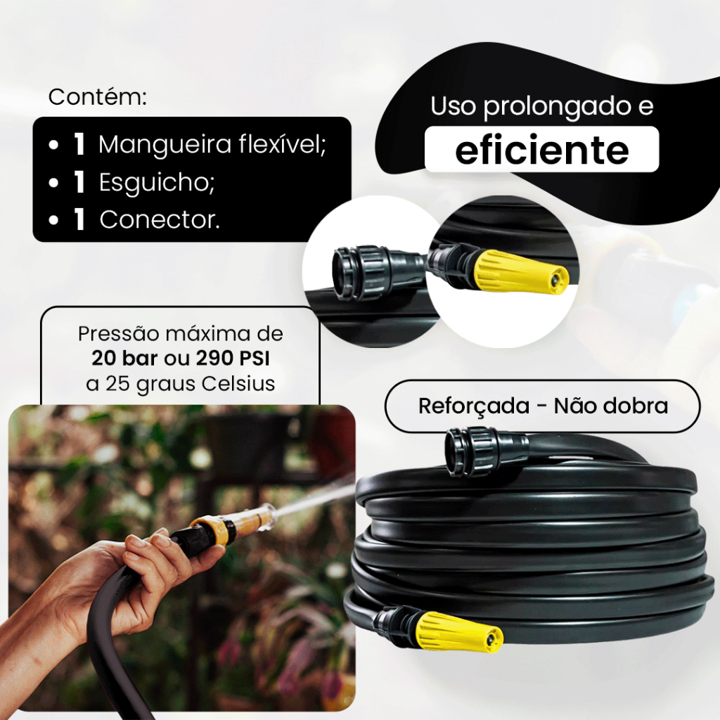 Mangueira Antitorção Resistente e Reforçada Preta para Jardim