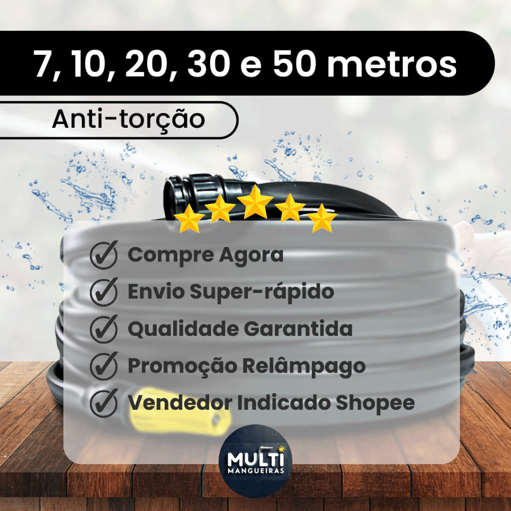 Mangueira Antitorção Resistente e Reforçada Preta para Jardim