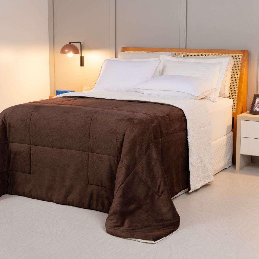 Coberdrom Casal Sherpa Dupla Face – Toque Macio de Lã de Carneiro | Linha Sonho&Aconchego