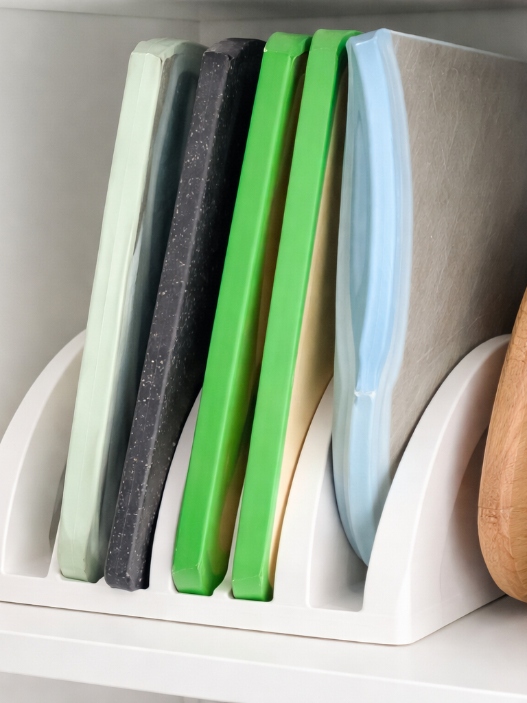 Suporte Organizador de Tábuas de Cortar Bancada e Armário Cozinha 5 Lugares (Branco/Preto)