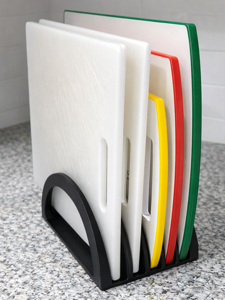 Suporte Organizador de Tábuas de Cortar Bancada e Armário Cozinha 5 Lugares (Branco/Preto)