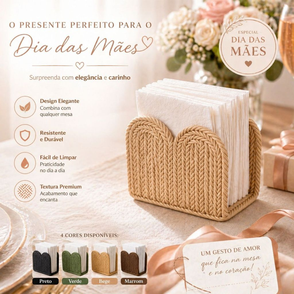 Porta Guardanapo Mesa Posta Premium Estilo Rattan Trançado Decorativo Cozinha Boho Chique
