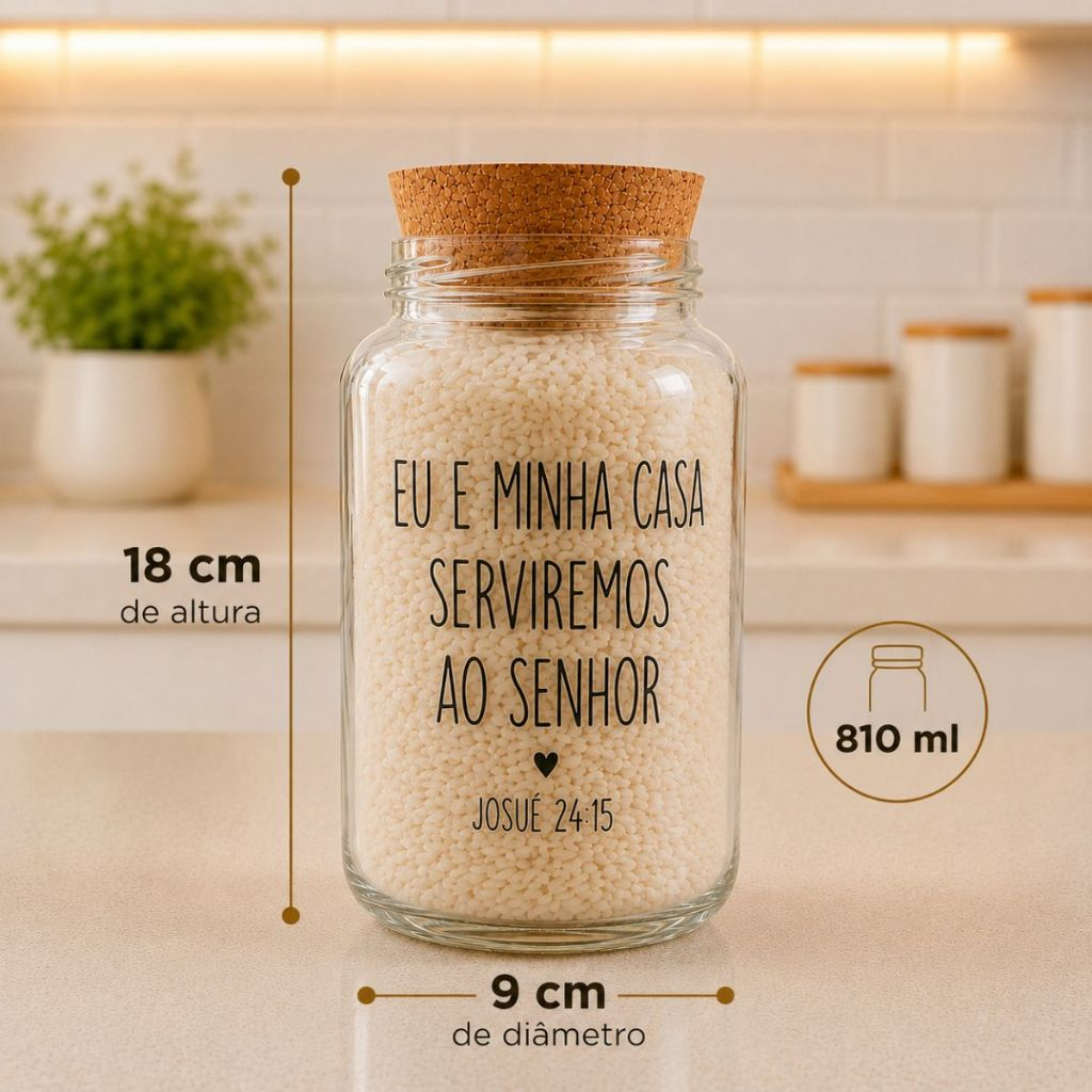 Kit Cantinho do Café | Mantimentos | Potes de Vidro 810 ml + tampa rolha cortiça| Arroz Macarrão Açúcar
