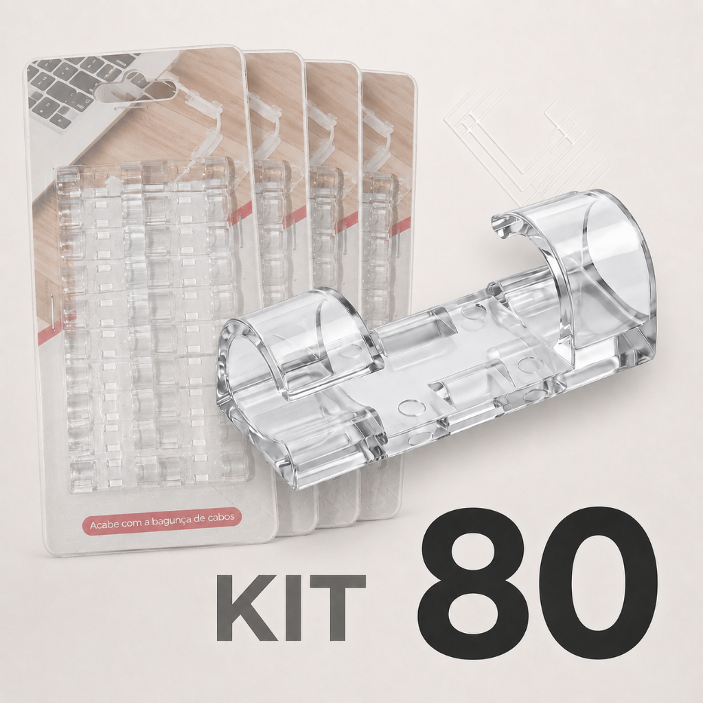 KIT 20 ~ 100 Organizador de Fios e Cabos Autoadesivo Transparente Clips Fixador