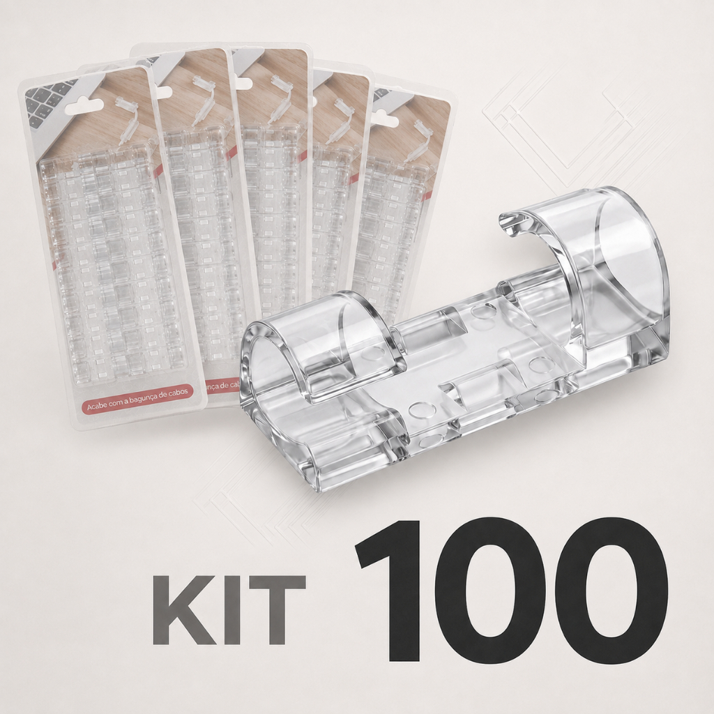 KIT 20 ~ 100 Organizador de Fios e Cabos Autoadesivo Transparente Clips Fixador