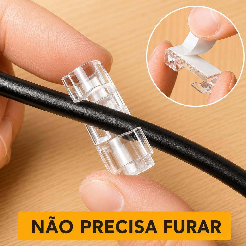 KIT 20 ~ 100 Organizador de Fios e Cabos Autoadesivo Transparente Clips Fixador