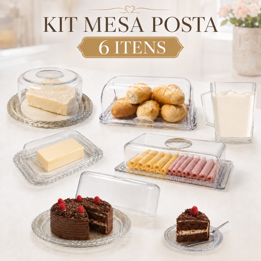 KITS Itens Mesa Posta Café da Manhã Porta Pão, Boleira, Queijeira, Manteigueira