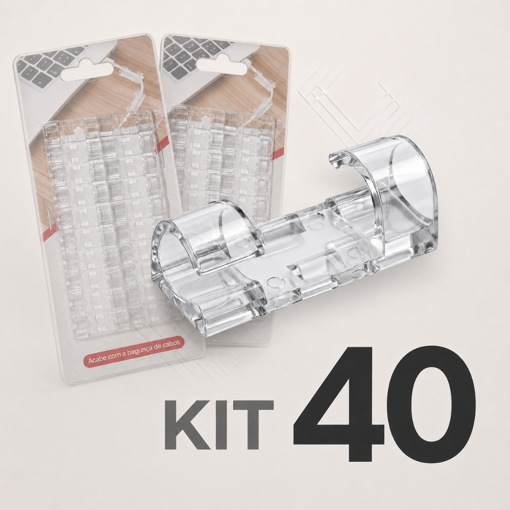 KIT 20 ~ 100 Organizador de Fios e Cabos Autoadesivo Transparente Clips Fixador