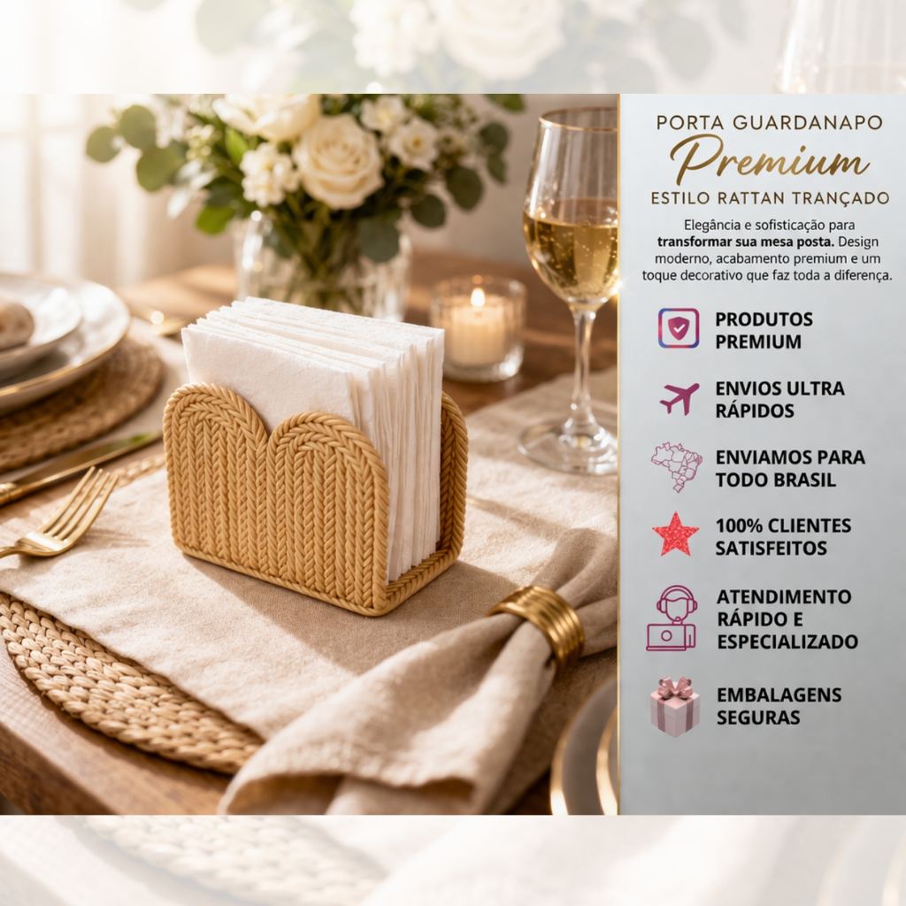 Porta Guardanapo Mesa Posta Premium Estilo Rattan Trançado Decorativo Cozinha Boho Chique