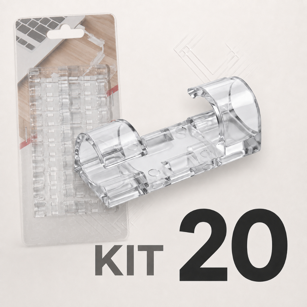 KIT 20 ~ 100 Organizador de Fios e Cabos Autoadesivo Transparente Clips Fixador
