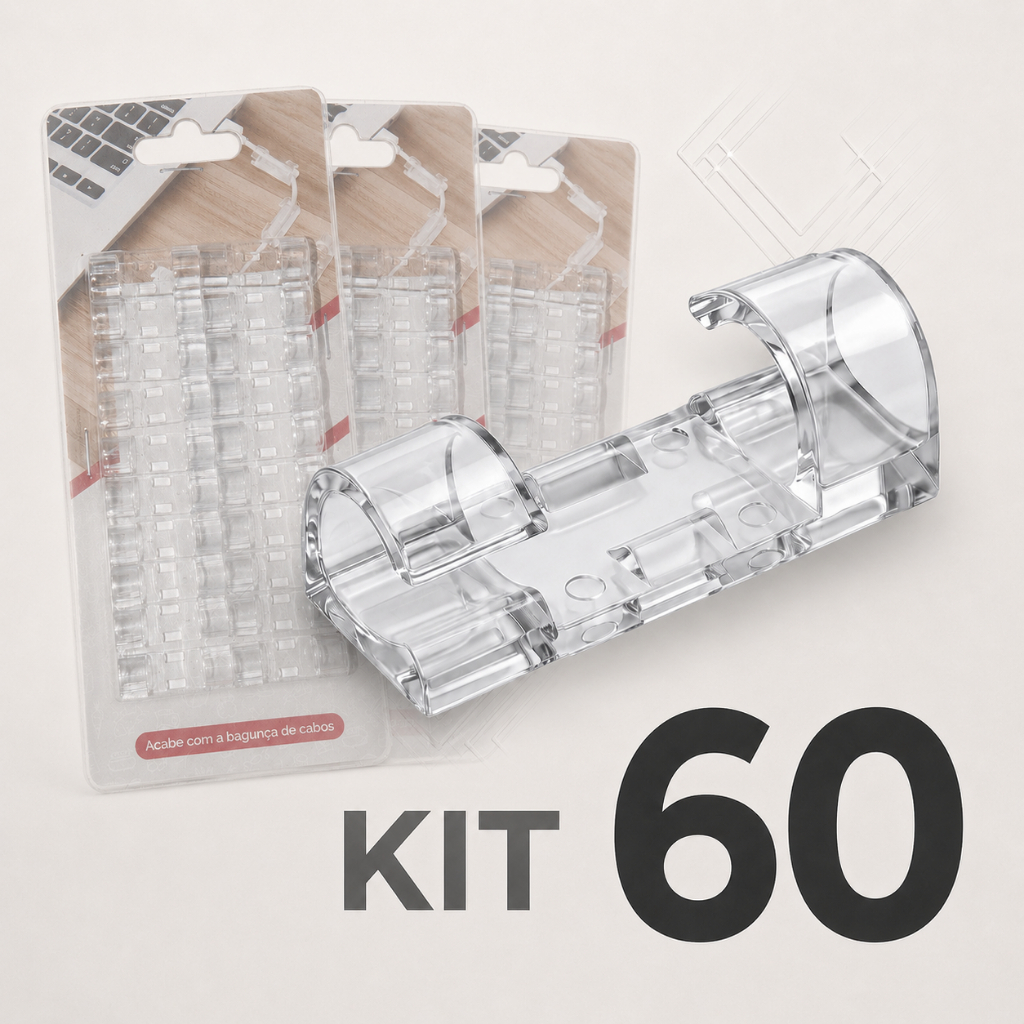 KIT 20 ~ 100 Organizador de Fios e Cabos Autoadesivo Transparente Clips Fixador