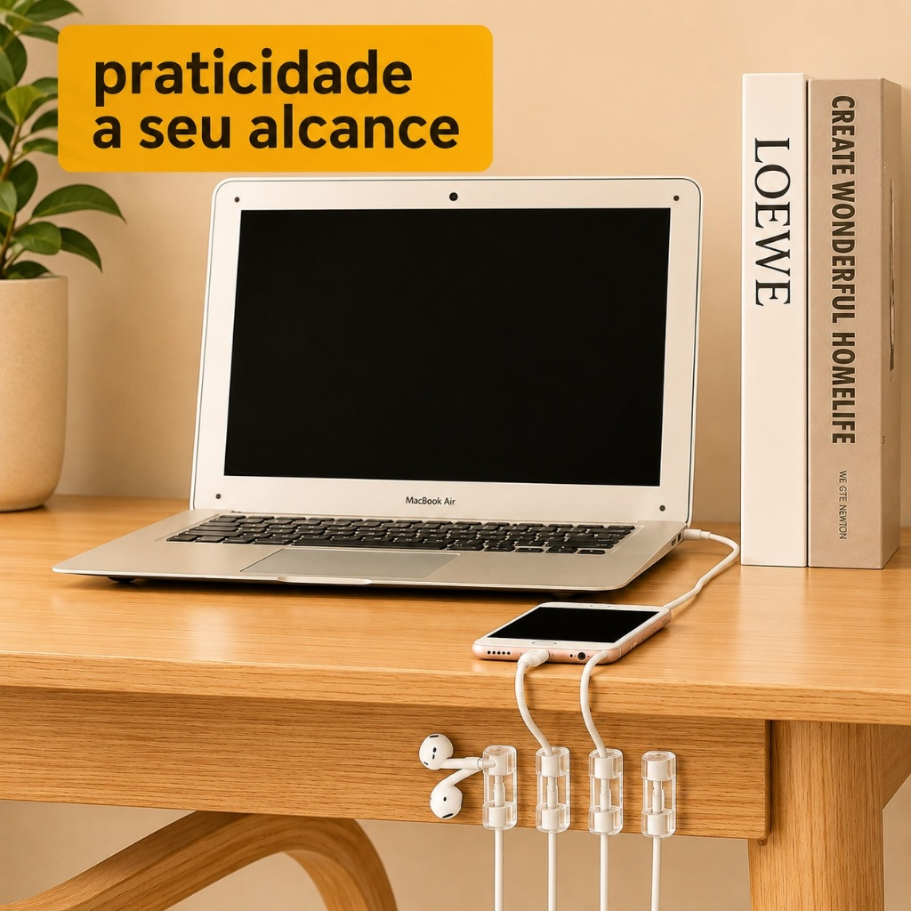 KIT 20 ~ 100 Organizador de Fios e Cabos Autoadesivo Transparente Clips Fixador