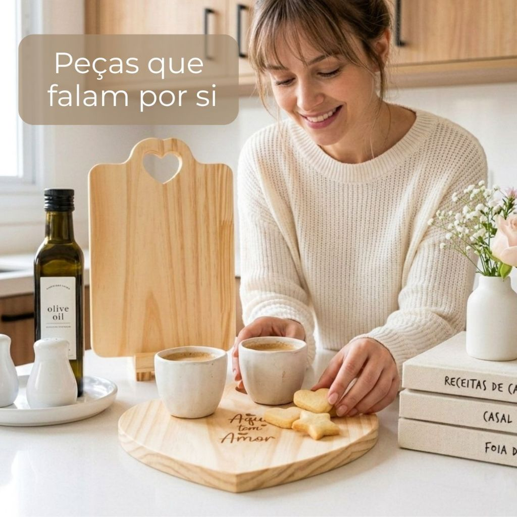 Tábua Petisqueira para Frios Coração em Madeira com Suporte - Mesa Posta - Decoração para Cozinha