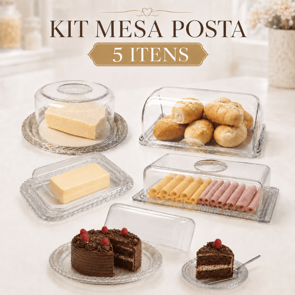 KITS Itens Mesa Posta Café da Manhã Porta Pão, Boleira, Queijeira, Manteigueira
