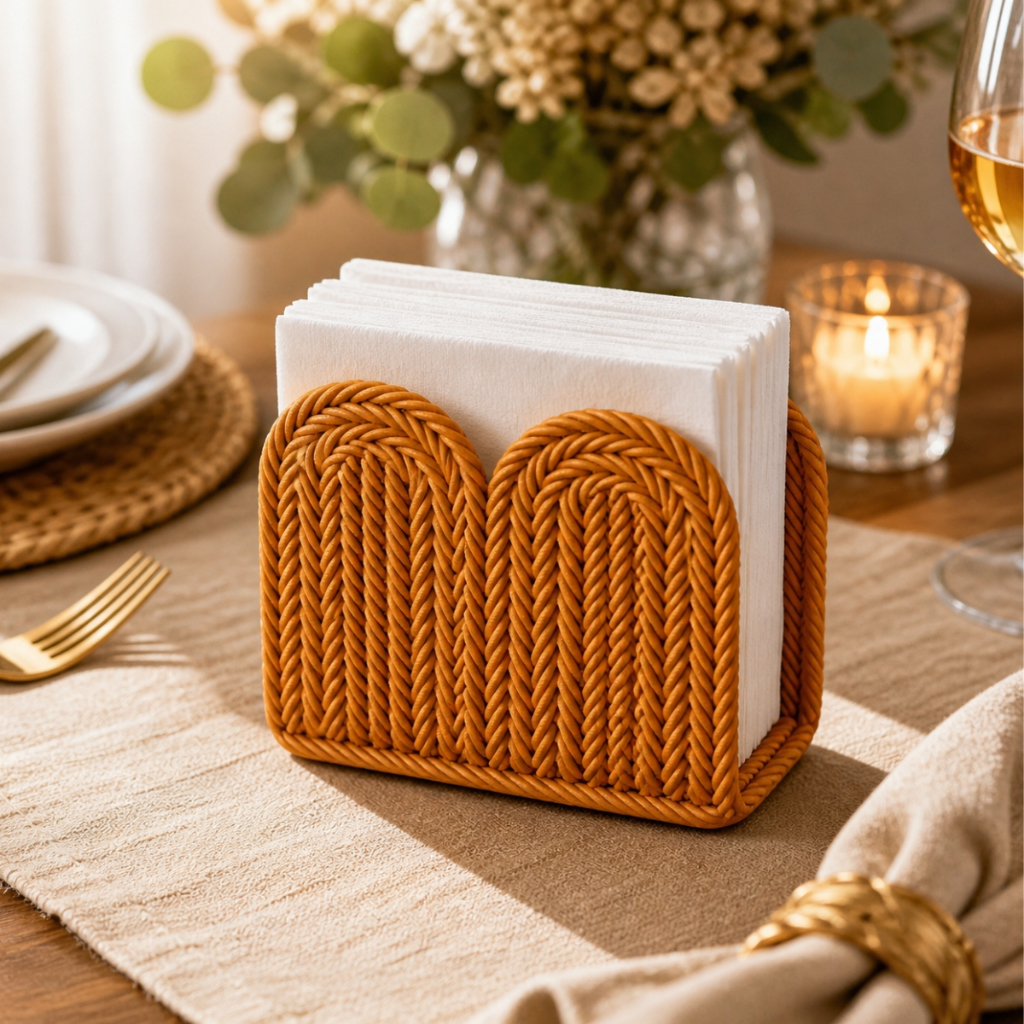 Porta Guardanapo Mesa Posta Premium Estilo Rattan Trançado Decorativo Cozinha Boho Chique