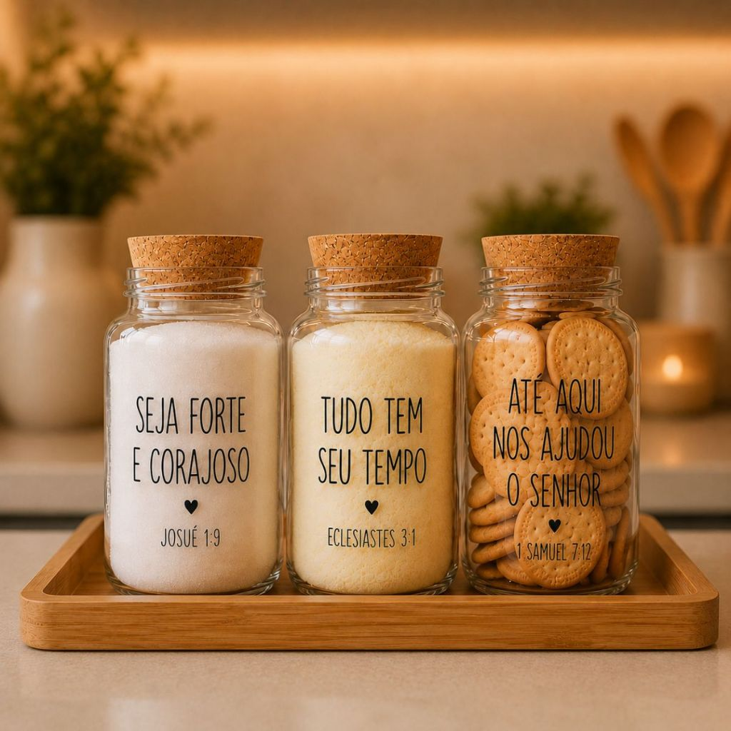 Kit Cantinho do Café | Mantimentos | Potes de Vidro 810 ml + tampa rolha cortiça| Arroz Macarrão Açúcar