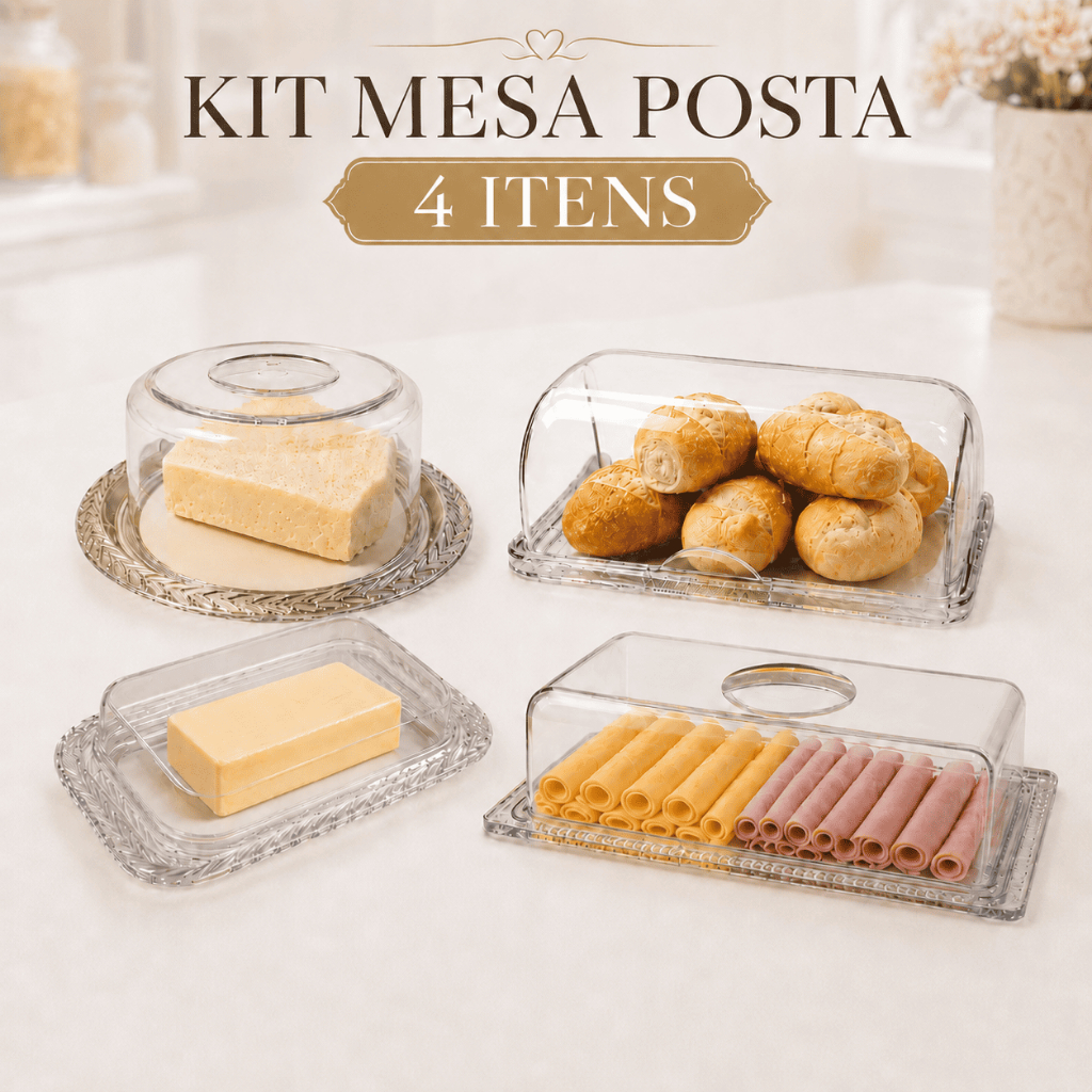 KITS Itens Mesa Posta Café da Manhã Porta Pão, Boleira, Queijeira, Manteigueira