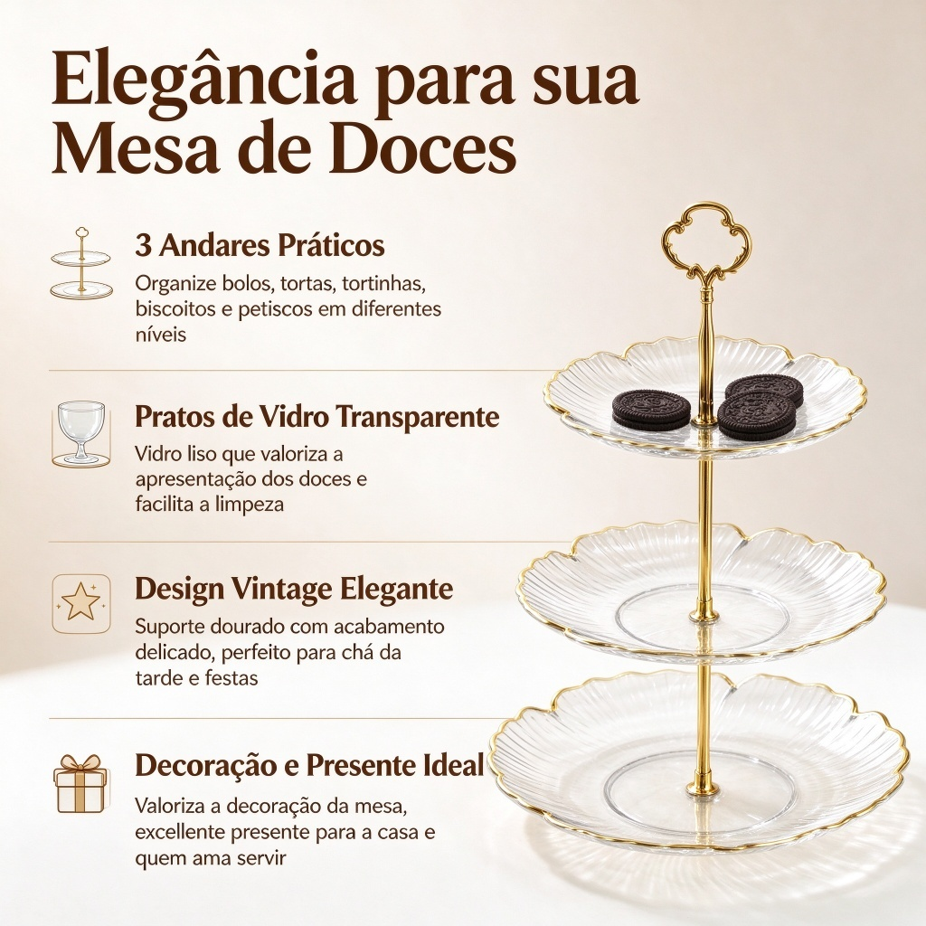 Bandeja de Andares para Doces e Petiscos – Elegância para sua Mesa Posta