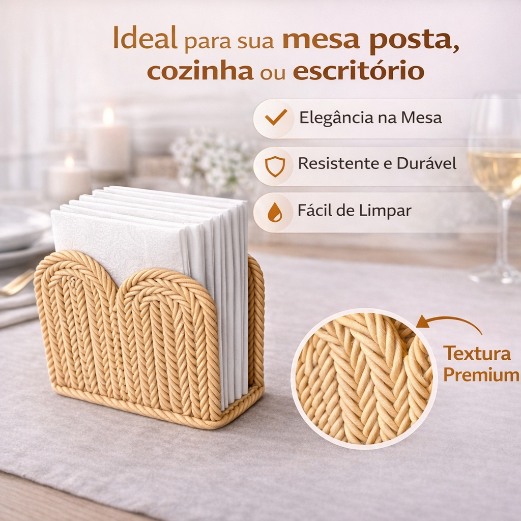 Porta Guardanapo Mesa Posta Premium Estilo Rattan Trançado Decorativo Cozinha Boho Chique