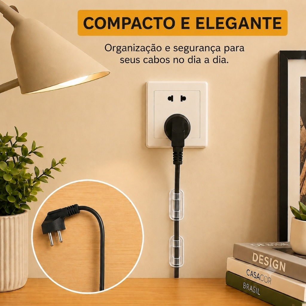 KIT 20 ~ 100 Organizador de Fios e Cabos Autoadesivo Transparente Clips Fixador