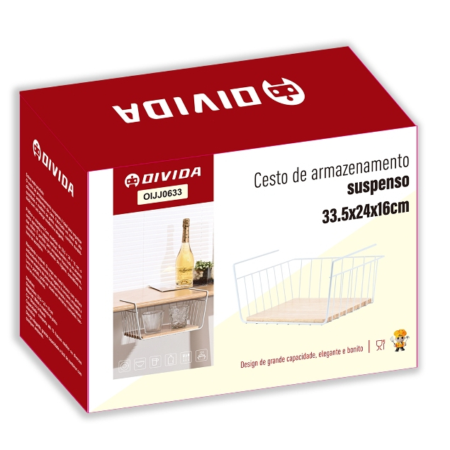 Cesto Organizador Suspenso Armário Prateleira 38x19,5x25cm Sem Furos Multiuso Casa