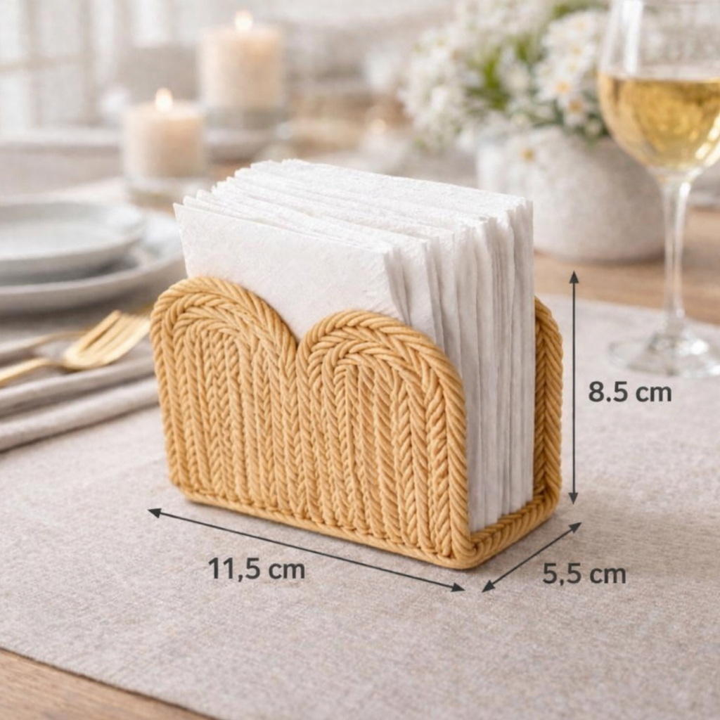 Porta Guardanapo Mesa Posta Premium Estilo Rattan Trançado Decorativo Cozinha Boho Chique