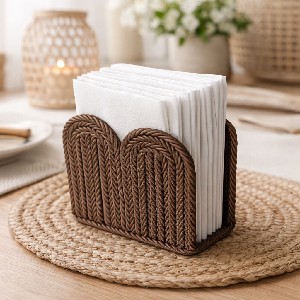 Porta Guardanapo Mesa Posta Premium Estilo Rattan Trançado Decorativo Cozinha Boho Chique