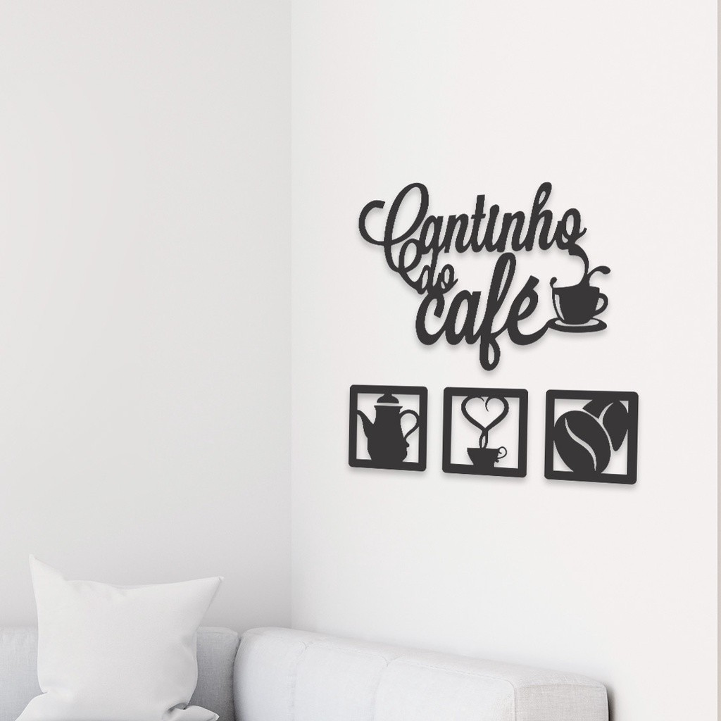 Kit Cantinho do Café 4 Peças 30cm Decoração Cozinha Mdf 3mm C/Dupla Face