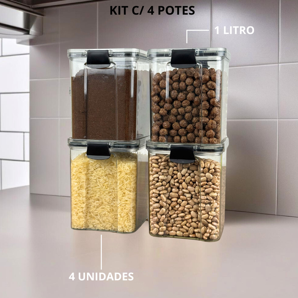 Kit Potes Herméticos para Mantimentos – Tampa de Vedação a Vácuo | Linha OrganizaChef
