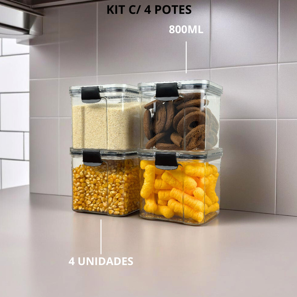 Kit Potes Herméticos para Mantimentos – Tampa de Vedação a Vácuo | Linha OrganizaChef