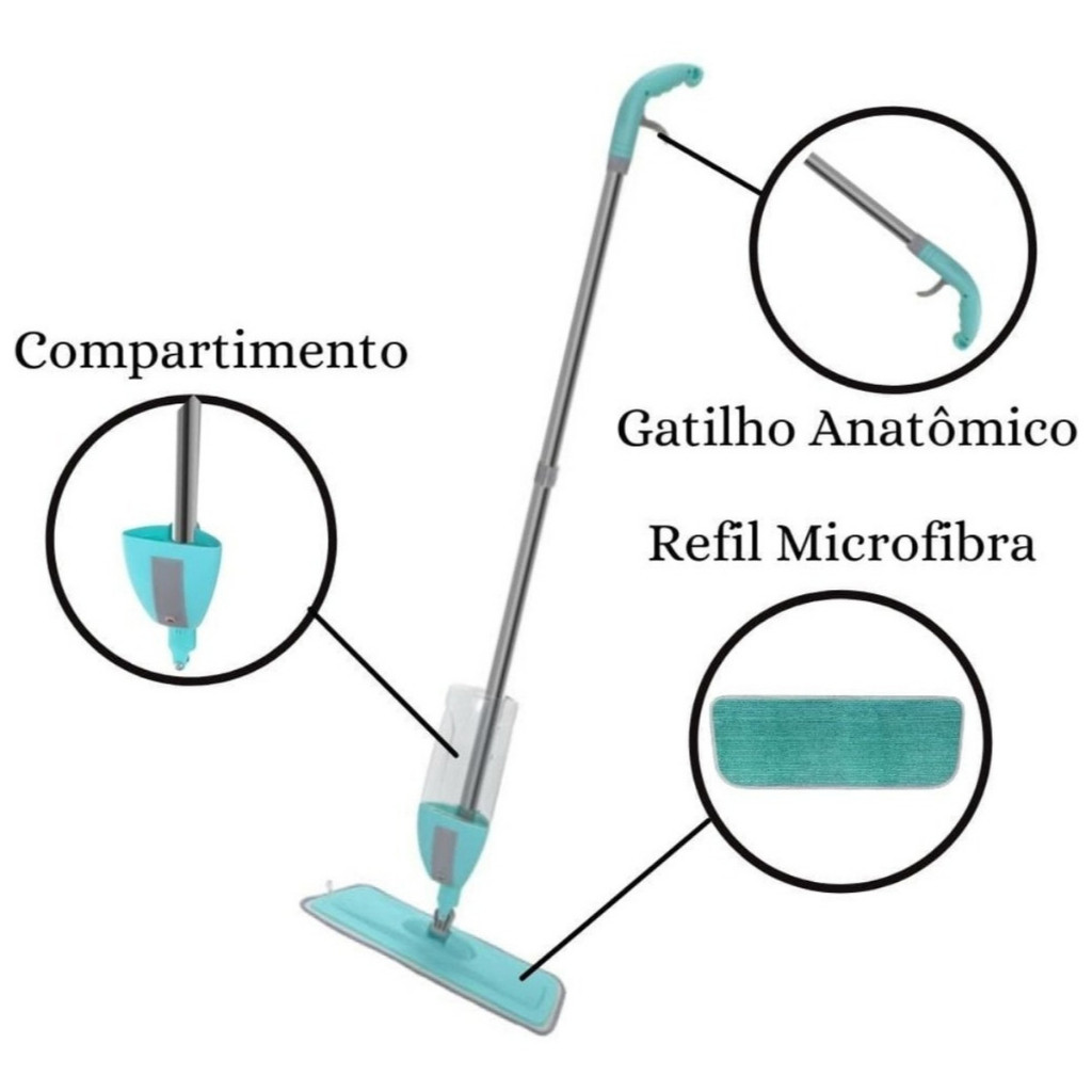 Mop Spray Magico Esfregão Com Reservatorio Rodo De Limpeza 3 Refis Microfibra